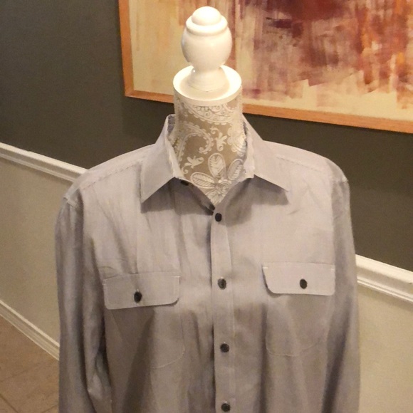 Kenneth Cole NY, Gray & White Stripped Button Top - Picture 3 of 8